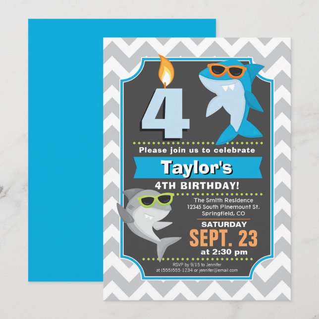 Summer Shark Birthday Invitation (Front/Back)