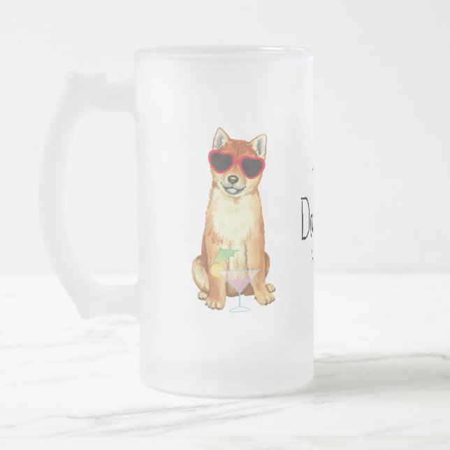 Summer Shiba Inu Frosted Glass Beer Mug (Left)