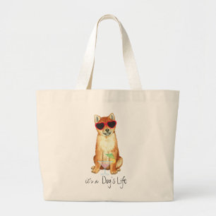 Summer Shiba Inu Large Tote Bag
