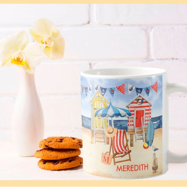 Summer Shore Beach Ocean Name Monogram Coffee Mug (Creator Uploaded)