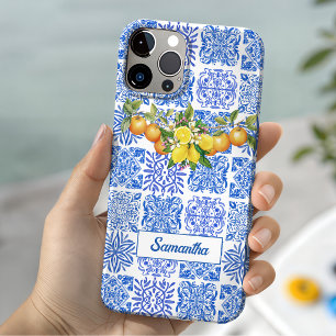 Summer Sicilian blue yellow colourful azulejo Amal iPhone 15 Case
