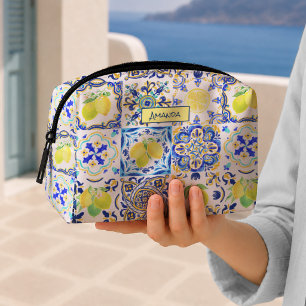 Summer Sicilian Blue Yellow Majolica Citrus Dopp Kit