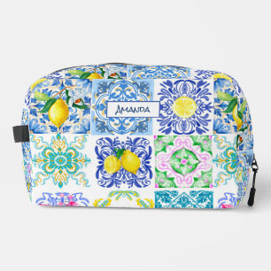 Summer Sicilian citrus Mediterranean azulejo  Dopp Kit
