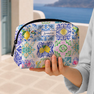 Summer Sicilian citrus Mediterranean azulejo Dopp Kit