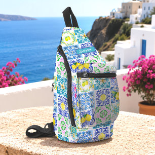 Summer Sicilian citrus Mediterranean azulejo  Prin Sling Bag