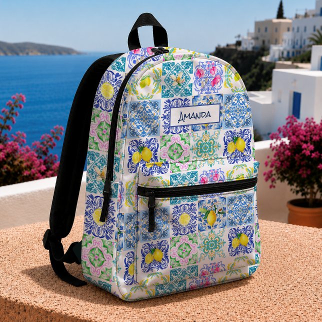 Summer Sicilian citrus Mediterranean azulejo  Printed Backpack (Creator Uploaded)
