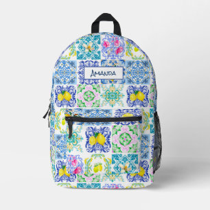 Summer Sicilian citrus Mediterranean azulejo Printed Backpack