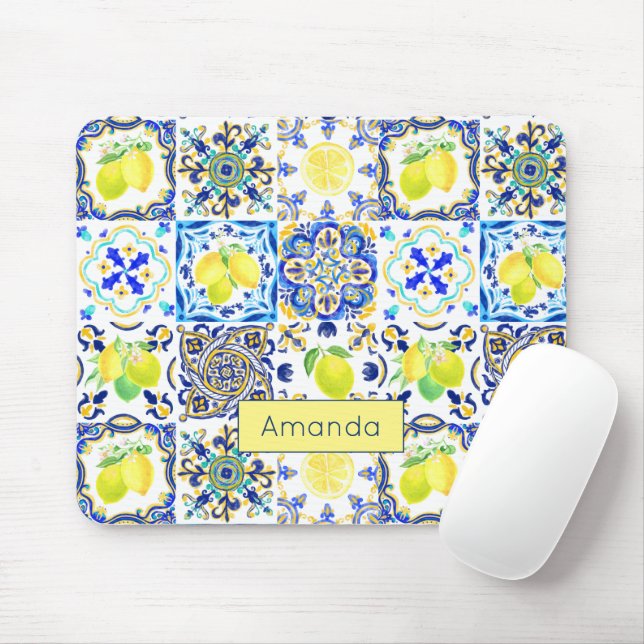 Summer Sicilian citrus Mediterranean majolica Mouse Mat (With Mouse)