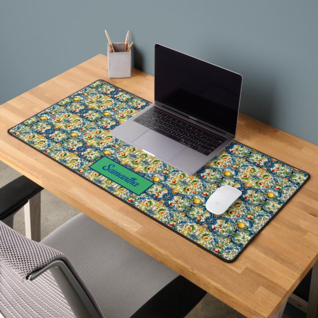 Summer, Sicilian Mediterranean oranges majolica Desk Mat (Office 2)