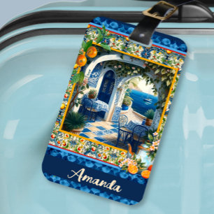 Summer, Sicilian Mediterranean oranges majolica  Luggage Tag