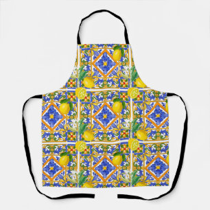 Summer ,Sicilian tiles ,citrus,oranges,majolica Apron