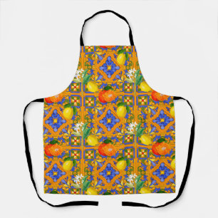 Summer ,Sicilian tiles ,citrus,oranges,majolica    Apron