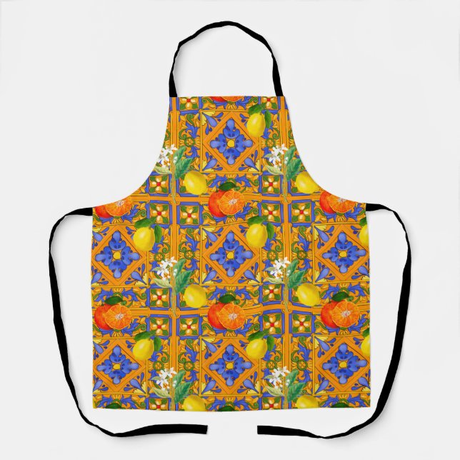 Summer ,Sicilian tiles ,citrus,oranges,majolica    Apron (Front)