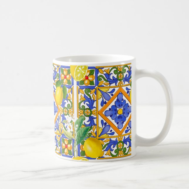 Summer ,Sicilian tiles ,citrus,oranges,majolica    Coffee Mug (Right)