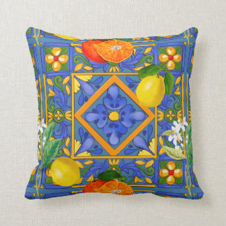 Summer ,Sicilian tiles ,citrus,oranges,majolica Cushion