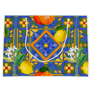 Summer ,Sicilian tiles ,citrus,oranges,majolica   Large Gift Bag