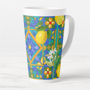 Summer ,Sicilian tiles ,citrus,oranges,majolica Latte Mug