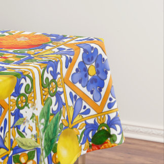 Summer ,Sicilian tiles ,citrus,oranges,majolica Tablecloth
