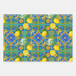 Summer ,Sicilian tiles ,citrus,oranges,majolica    Wrapping Paper Sheet