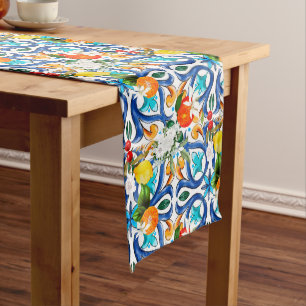 Summer ,Sicilian tiles ,majolica,ceramic tile  Medium Table Runner