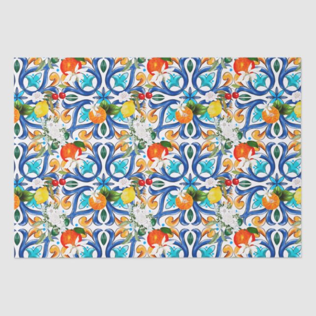 Summer ,Sicilian tiles ,majolica,ceramic tile  Tissue Paper (Front)