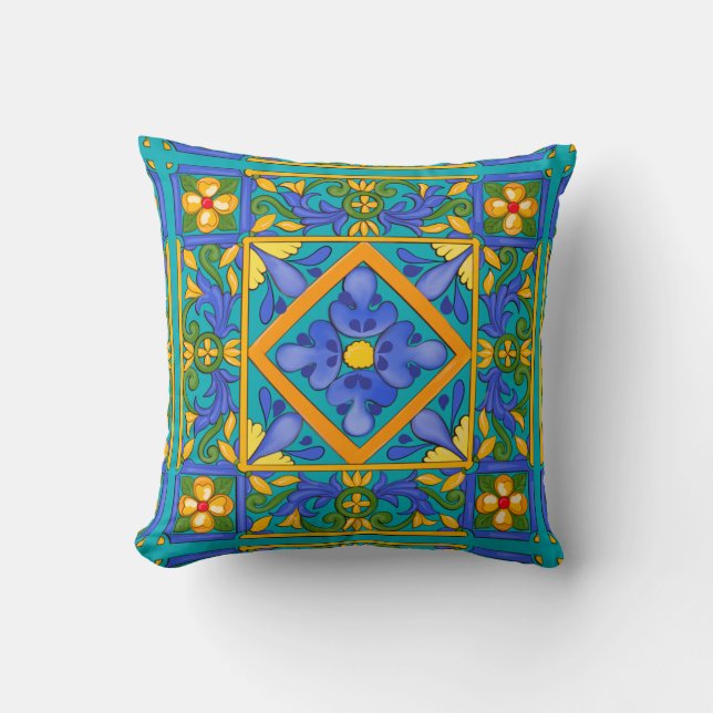 Summer ,Sicilian tiles ,majolica,Mediterranean   Cushion (Front)