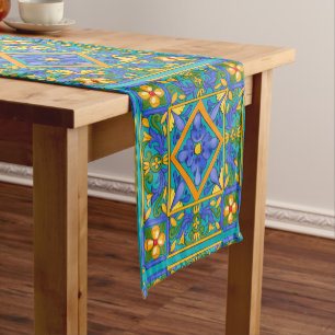 Summer ,Sicilian tiles ,majolica,Mediterranean Short Table Runner