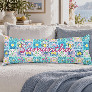 Summer Sicilian turquoise colourful azulejo Amalfi Body Cushion