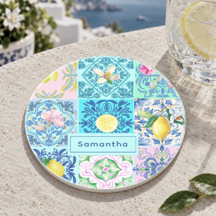 Summer Sicilian turquoise colourful azulejo Amalfi Coaster