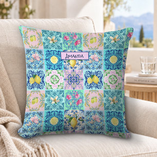 Summer Sicilian turquoise colourful azulejo Amalfi Cushion