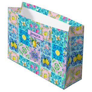 Summer Sicilian turquoise colourful azulejo Amalfi Large Gift Bag