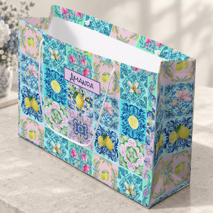 Summer Sicilian turquoise colourful azulejo Amalfi Large Gift Bag