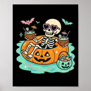 Summer Skeleton In Pumpkin Float Cute Spooky Pool  Poster