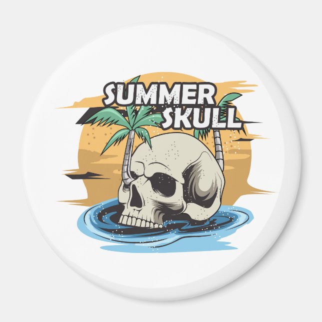 summer skull hand drawn magnet (Front)