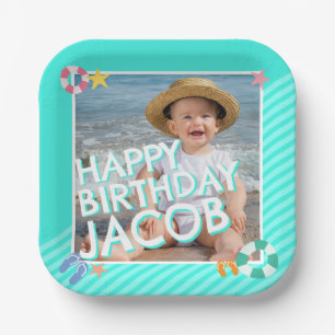 Summer Sky Blue Boys 1st Birthday  Paper Plate