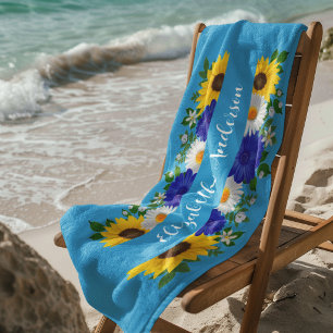 Summer Sky Blue Floral Beach Towel