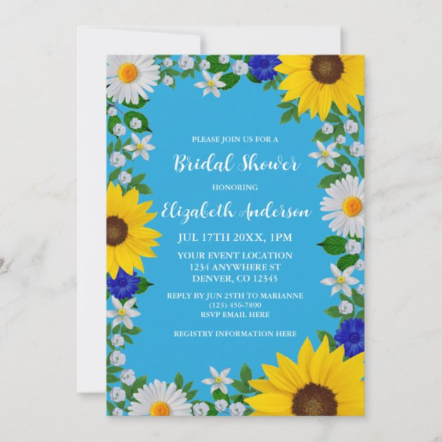 Summer Sky Blue Floral Bridal Shower Invitation (Front)