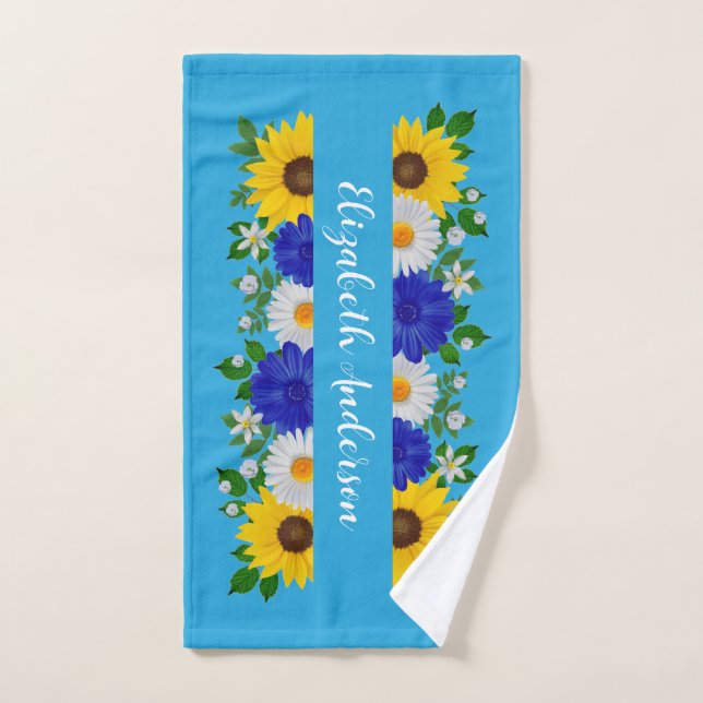 Summer Sky Blue Floral Hand Towel (Hand Towel)