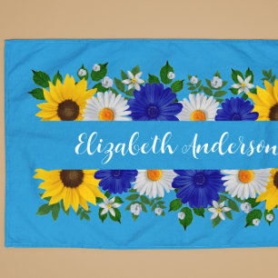 Summer Sky Blue Floral Tea Towel