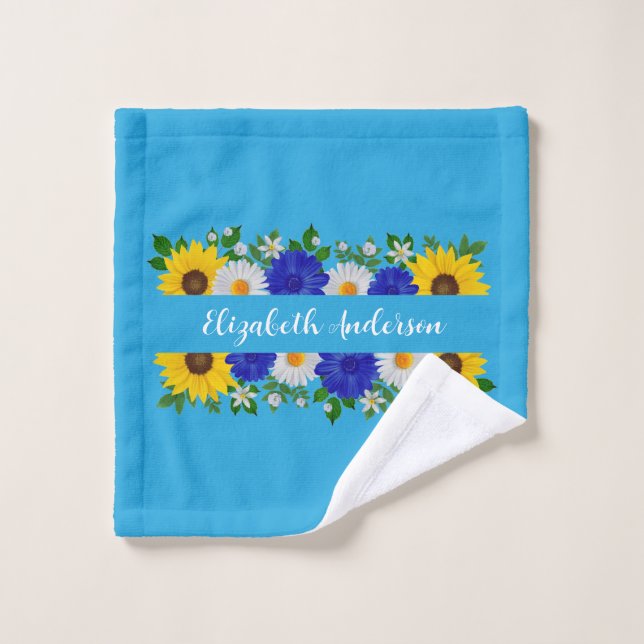 Summer Sky Blue Floral Wash Cloth (Wash Cloth)