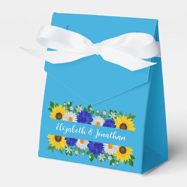 Summer Sky Blue Floral Wedding Favour Box (Front Side)
