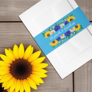 Summer Sky Blue Floral Wedding Invitation Belly Band