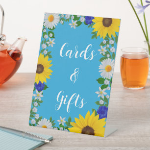 Summer Sky Blue Floral Wedding Pedestal Sign