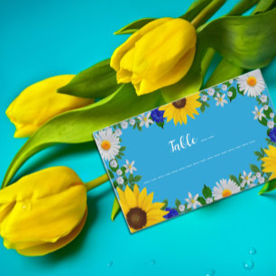 Summer Sky Blue Floral Wedding Place Card