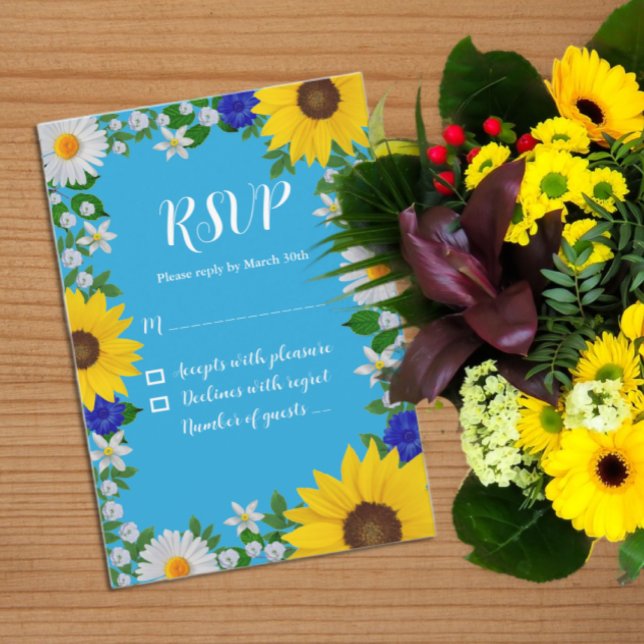 Summer Sky Blue Floral Wedding RSVP Card (Creator Uploaded)