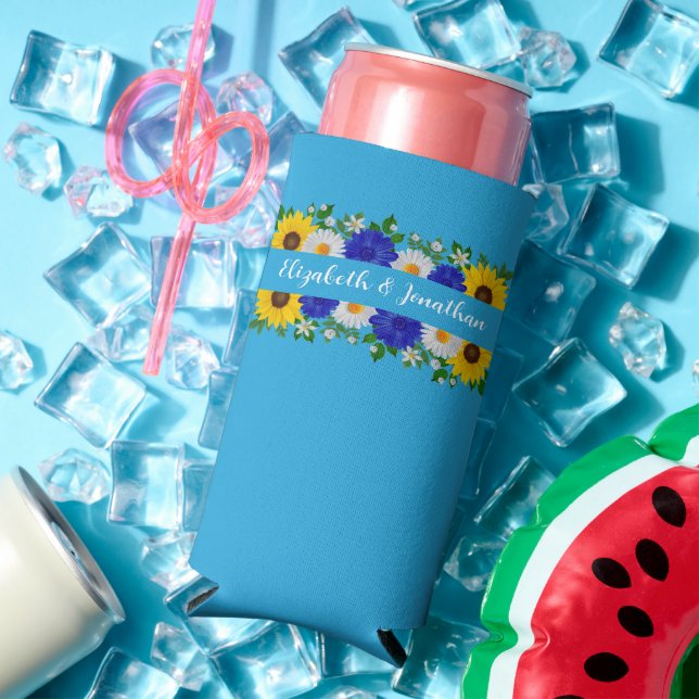 Summer Sky Blue Floral Wedding Seltzer Can Cooler (In Situ Summer)