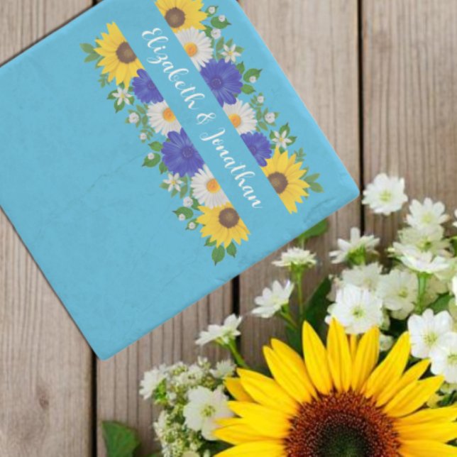Summer Sky Blue Floral Wedding Stone Coaster (Creator Uploaded)