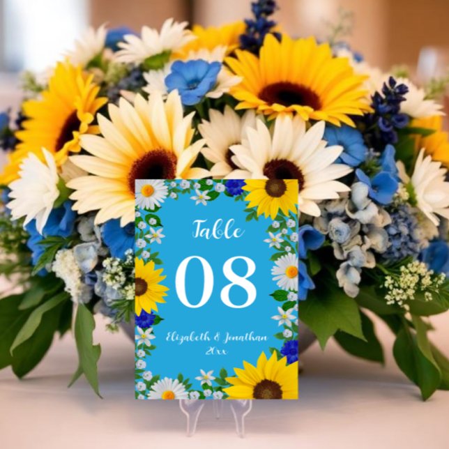 Summer Sky Blue Floral Wedding Table Number (Creator Uploaded)