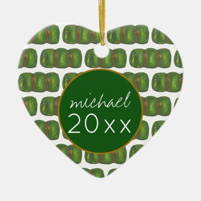 Summer Sleepaway Camp Green Sleeping Bag Ceramic Tree Decoration (Front)