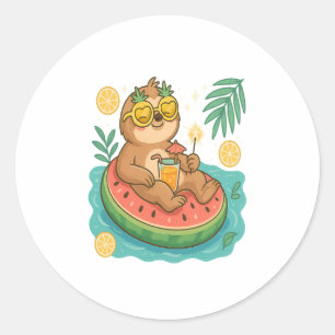 Summer Sloth Pool Float Classic Round Sticker